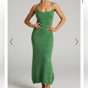 SHOWPO YURIKA MIDI DRESS - KNIT OPEN BACK DRESS IN GREEN Size 0